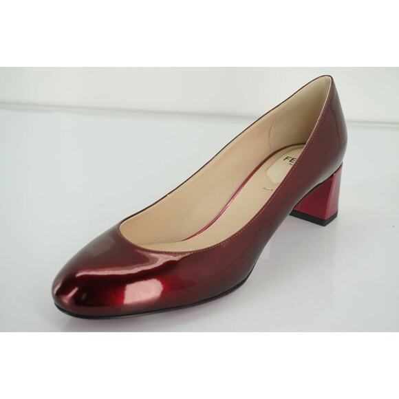Fendi Eloise Metallic Red Patent Block Heels Pumps Size 36.5 New $700 - Picture 2 of 11